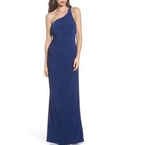 Adrianna Papell Formal Blue One Shoulder Gown